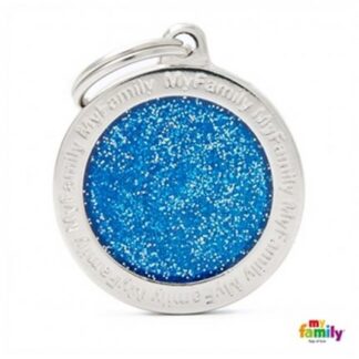 Medaglietta cerchio grande logo glitter blu