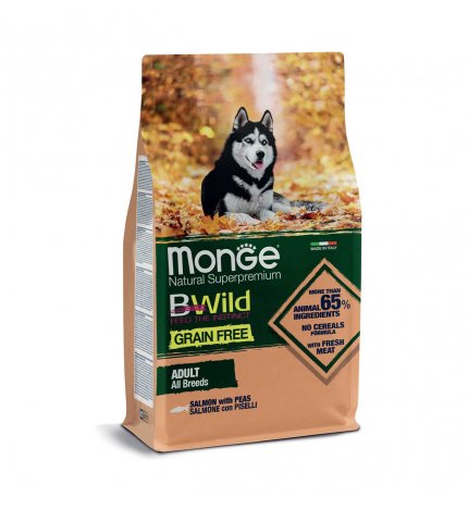 MONGE BWILD CANE ADULT ALL BREEDS GRAIN FREE AL SALMONE CON PISELLI DA 12 KG