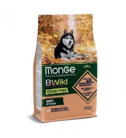 MONGE BWILD CANE ADULT ALL BREEDS GRAIN FREE AL SALMONE CON PISELLI DA 2,5 KG