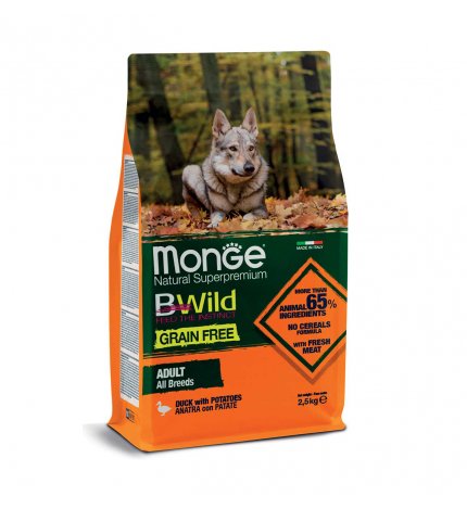 MONGE BWILD CANE ADULT ALL BREEDS GRAIN FREE ALL'ANATRA DA 2,5 KG