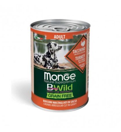 MONGE BWILD CANE ADULT GRAIN FREE AL TACCHINO CON ZUCCA E ZUCCHINE DA 400 GR IN LATTINA
