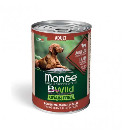 MONGE BWILD CANE ADULT GRAIN FREE ALL' AGNELLO CON ZUCCA E ZUCCHINE DA 400 GR IN LATTINA