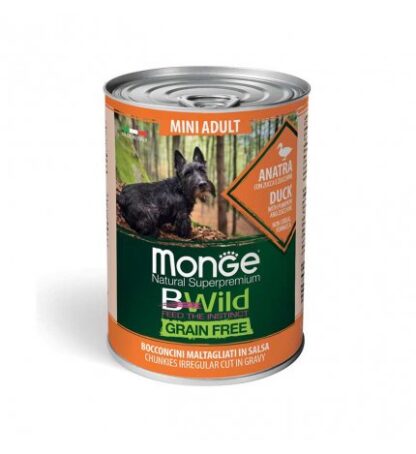 MONGE BWILD CANE ADULT MINI GRAIN FREE ALL'ANATRA CON ZUCCA E ZUCCHINE DA 400 GR IN LATTINA