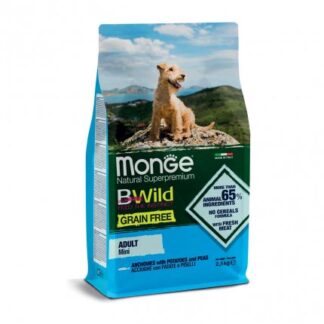 MONGE BWILD CANE ADULT MINI GRAIN FREE ALLE ACCIUGHE PATATE E PISELLI DA 2,5 KG