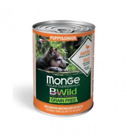 MONGE BWILD CANE JUNIOR GRAIN ALL' ANATRA CON ZUCCA E ZUCCHINE DA 400 GR IN LATTINA