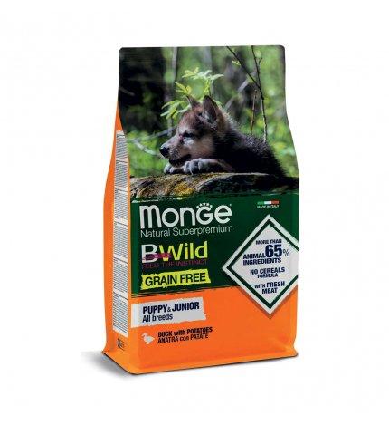 MONGE BWILD CANE PUPPY & JUNIOR ALL BREEDS GRAIN FREE ALL' ANATRA CON PATATE DA 12 KG