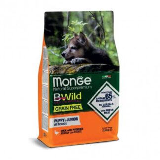 MONGE BWILD CANE PUPPY & JUNIOR ALL BREEDS GRAIN FREE ALL' ANATRA E PATATE DA 2,5 KG