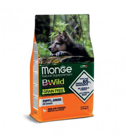 MONGE BWILD CANE PUPPY & JUNIOR ALL BREEDS GRAIN FREE ALL' ANATRA E PATATE DA 2,5 KG