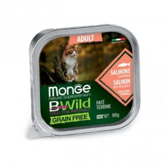 MONGE BWILD GATTO ADULT AL SALMONE CON ORTAGGI DA 100 GR IN VASCHETTA
