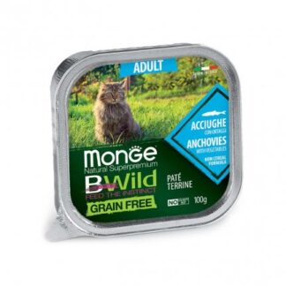 MONGE BWILD GATTO ADULT ALLE ACCIUGHE CON ORTAGGI DA 100 GR IN VASCHETTA