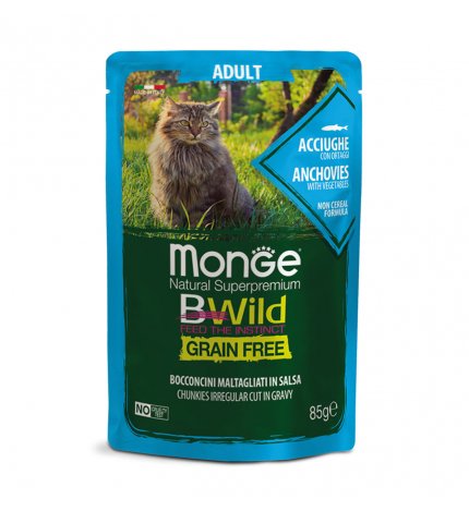 MONGE BWILD GATTO ADULT ALLE ACCIUGHE CON ORTAGGI DA 85 GR IN BUSTA