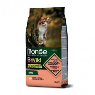MONGE BWILD GATTO ADULT GRAIN FREE SALMONE CON PISELLI DA 1,5 KG