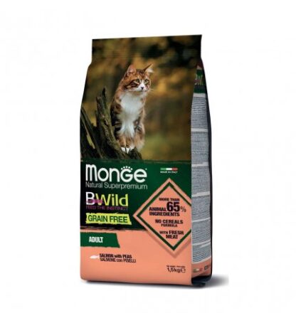 MONGE BWILD GATTO ADULT GRAIN FREE SALMONE CON PISELLI DA 1,5 KG