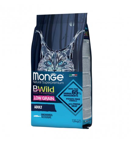 MONGE BWILD GATTO ADULT LOW GRAIN ALLE ACCIUGHE DA 1,5 KG