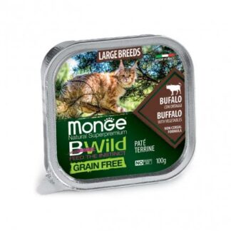 MONGE BWILD GATTO LARGE BREEDS AL BUFALO CON ORTAGGI DA 100 GR IN VASCHETTA