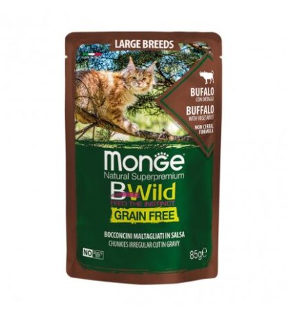 MONGE BWILD GATTO LARGE BREEDS AL BUFALO CON ORTAGGI DA 85 GR IN BUSTA