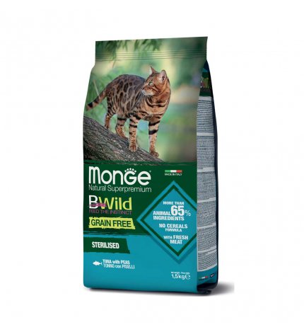 MONGE BWILD GATTO STERILIZZATO GRAIN FREE AL TONNO CON PISELLI DA 1,5 KG