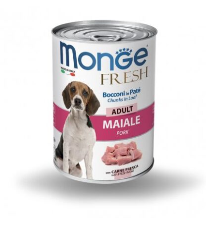 MONGE CANE FRESH ADULT BOCCONI IN PATE' AL MAIALE DA 400 GR IN LATTINA