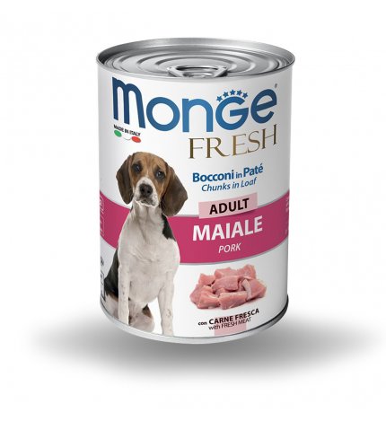 MONGE CANE FRESH ADULT BOCCONI IN PATE' AL MAIALE DA 400 GR IN LATTINA