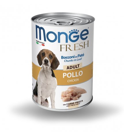 MONGE CANE FRESH ADULT BOCCONI IN PATE' AL POLLO DA 400 GR IN LATTINA