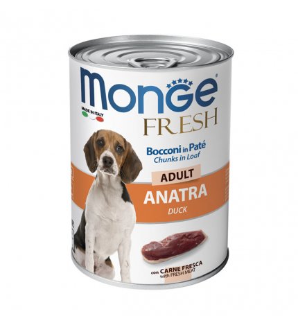 MONGE CANE FRESH ADULT BOCCONI IN PATE' ALL' ANATRA DA 400 GR IN LATTINA