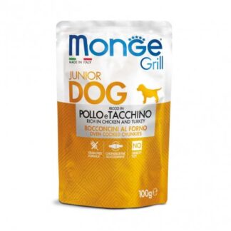 MONGE CANE GRILL PUPPY & JUNIOR AL POLLO E TACCHINO DA 100 GR IN BUSTA
