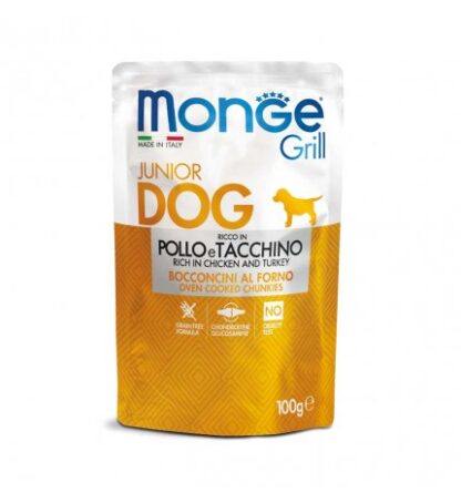 MONGE CANE GRILL PUPPY & JUNIOR AL POLLO E TACCHINO DA 100 GR IN BUSTA