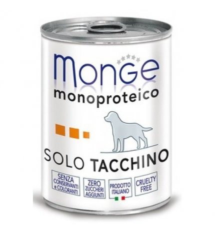 MONGE CANE MONOPROTEICO SOLO TACCHINO DA 400 GR IN LATTINA