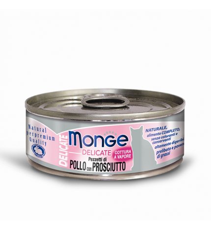 MONGE GATTO DELICATE AL POLLO E PROSCIUTTO DA 80 GR IN LATTINA