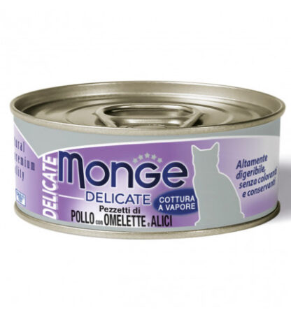Monge gatto delicate al pollo omelette e alici da 80 gr in lattina