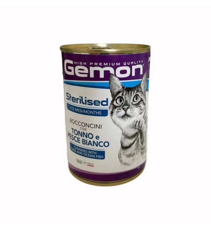 Monge gatto gemon sterilizzato al tonno e pesce bianco da 415 gr in lattina
