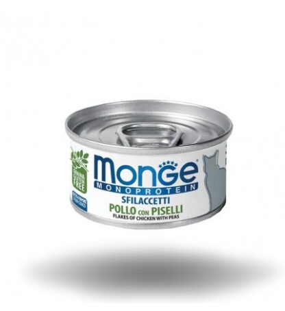 MONGE GATTO MONOPROTEICO SFILACCETTI CON POLLO E PISELLI DA 80 GR IN LATTINA