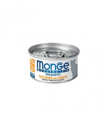 MONGE GATTO MONOPROTEICO SFILACCETTI CON TACCHINO E CAROTE DA 80 GR IN LATTINA
