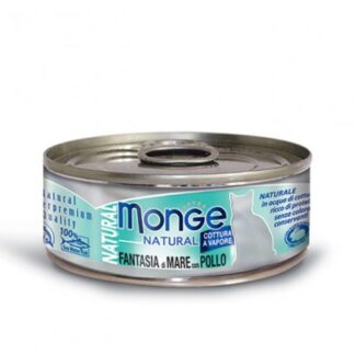 MONGE GATTO NATURAL AL POLLO E FANTASIA DI MARE DA 80 GR IN LATTINA