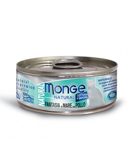 MONGE GATTO NATURAL AL POLLO E FANTASIA DI MARE DA 80 GR IN LATTINA
