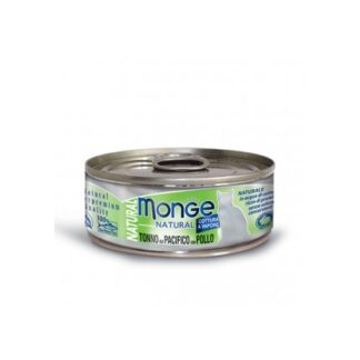 MONGE GATTO NATURAL AL TONNO A PINNE GIALLE E POLLO DA 80 GR IN LATTINA