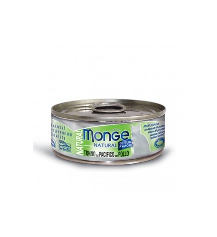 MONGE GATTO NATURAL AL TONNO A PINNE GIALLE E POLLO DA 80 GR IN LATTINA