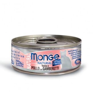 MONGE GATTO NATURAL AL TONNO E POLLO & GAMBERI DA 80 GR IN LATTINA