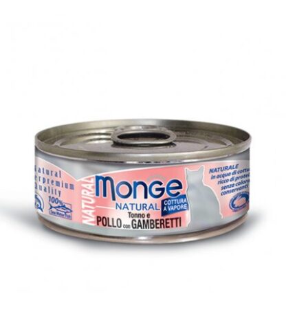 MONGE GATTO NATURAL AL TONNO E POLLO & GAMBERI DA 80 GR IN LATTINA