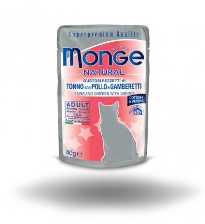 MONGE GATTO NATURAL TONNO CON POLLO E GAMBERI DA 80 GR IN BUSTA