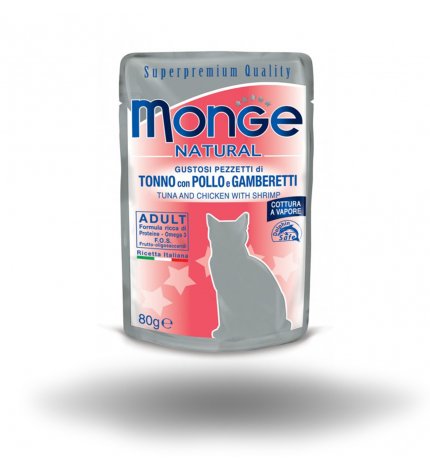 MONGE GATTO NATURAL TONNO CON POLLO E GAMBERI DA 80 GR IN BUSTA