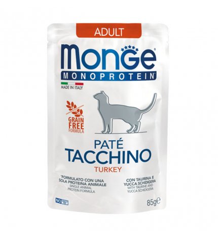 MONGE MONOPROTEICO GATTO ADULT PATE' AL TACCHINO DA 85 GR IN BUSTA
