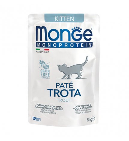 MONGE MONOPROTEICO GATTO KITTEN PATE' ALLA TROTA DA 85 GR IN BUSTA