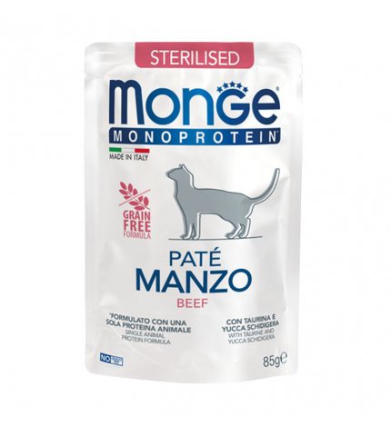 MONGE MONOPROTEICO GATTO STERILIZZATO PATE' AL MANZO DA 85 GR IN BUSTA