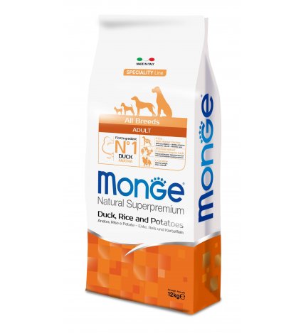 MONGE SUPERPREMIUM CANE ADULT ALL BREEDS ANATRA RISO E PATATE DA 12 KG