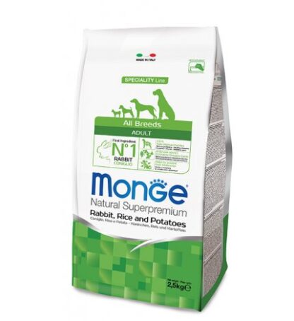 MONGE SUPERPREMIUM CANE ADULT ALL BREEDS CONIGLIO RISO E PATATE DA 2,5 KG