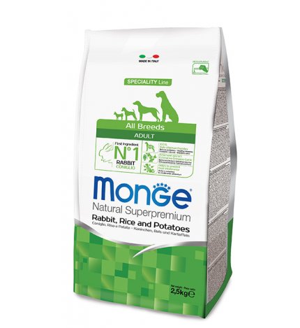 MONGE SUPERPREMIUM CANE ADULT ALL BREEDS CONIGLIO RISO E PATATE DA 2,5 KG