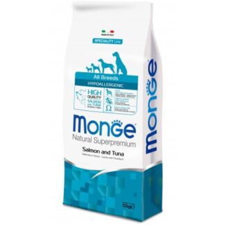 MONGE SUPERPREMIUM CANE ADULT ALL BREEDS HYPOALLERGENIC SALMONE E TONNO DA 12 KG