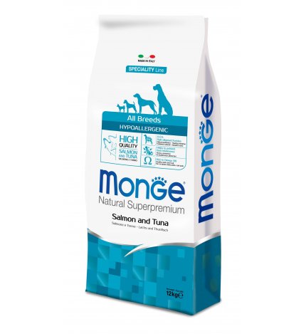 MONGE SUPERPREMIUM CANE ADULT ALL BREEDS HYPOALLERGENIC SALMONE E TONNO DA 12 KG