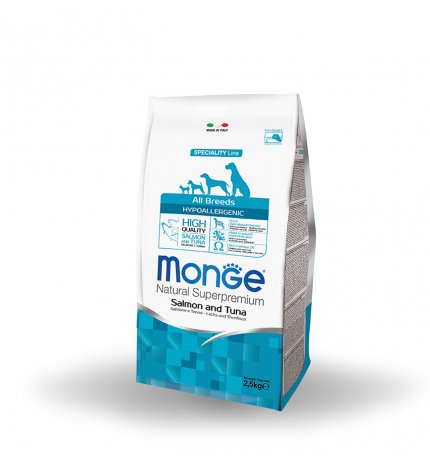 MONGE SUPERPREMIUM CANE ADULT ALL BREEDS HYPOALLERGENIC SALMONE E TONNO DA 2,5 KG